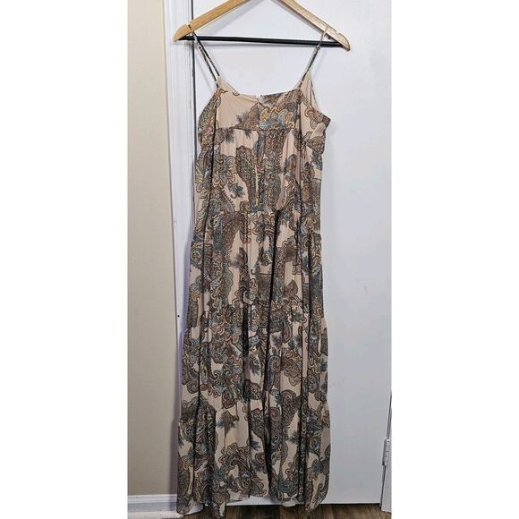 Express Tiered Maxi Dress Lined Paisley Adjustable Straps Empire Waist Boho Y2K - Picture 6 of 8